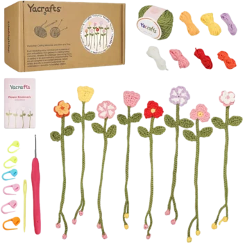 8 Flower Bookmarks Knitting Kit