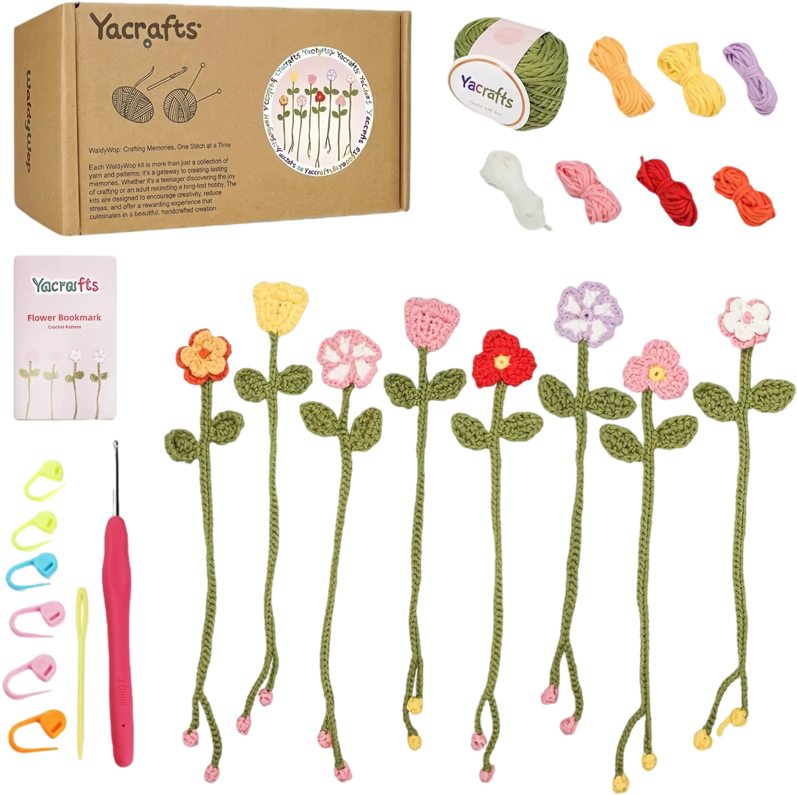 8 Flower Bookmarks Knitting Kit